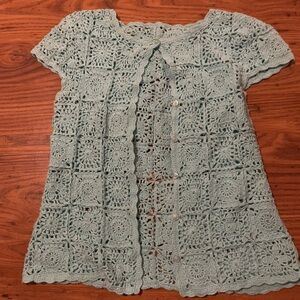 Granny Square Crochet Knit Aqua button down cardigan likely size medium